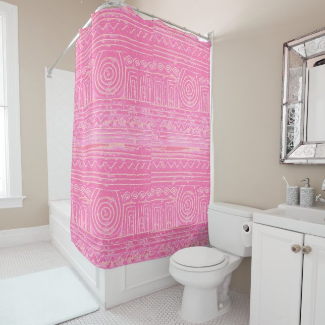 Ancient Sumerian Mesopotamian Pattern Pink Shower Curtain (In Situ)