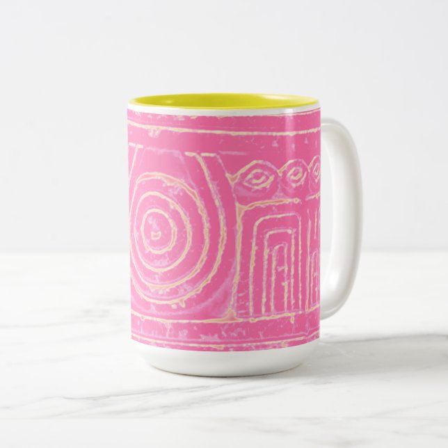 Ancient Sumerian Mesopotamian Pattern Pink Two-Tone Coffee Mug (Front Right)