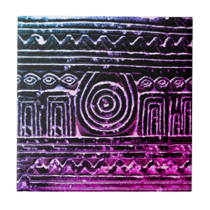 Ancient Sumerian Mesopotamian Pattern Purple Ceramic Tile