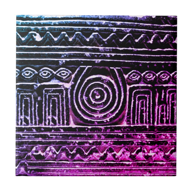 Ancient Sumerian Mesopotamian Pattern Purple Ceramic Tile (Front)