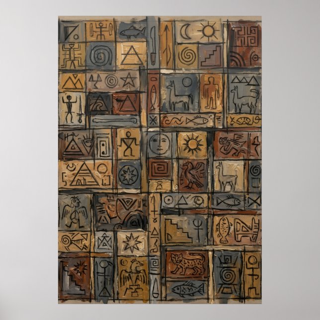 Ancient Symbols Mosaic Poster | Hieroglyphic Triba (Front)