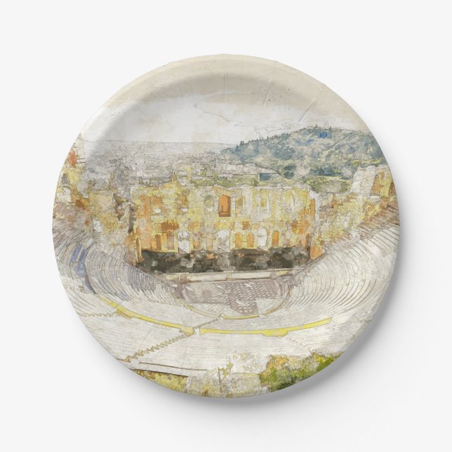 Ancient theatre of Athens, Greece Paper Plate (Front)