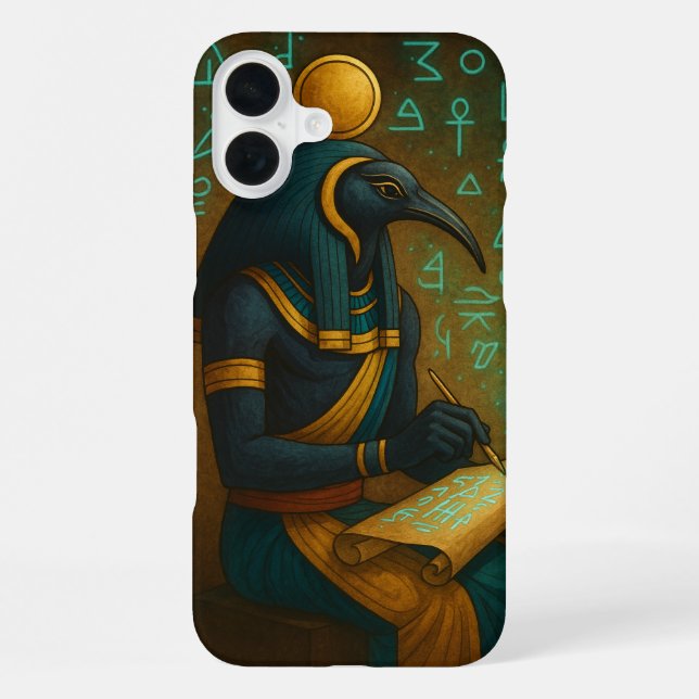 Ancient Thoth Sacred Script Teal Gold iPhone Case (Back)