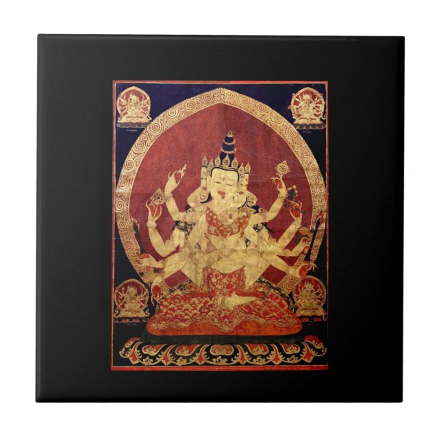 Ancient Tibetan Tapestry Ceramic Tile (Front)