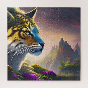 Ancient Tiger Surveys his kingdom, Purple Flowers Jigsaw Puzzle