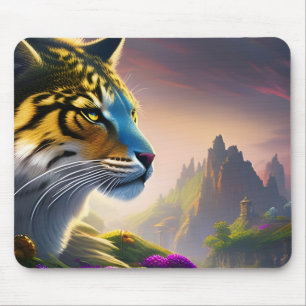 Ancient Tiger Surveys his kingdom, Purple Flowers  Mouse Pad