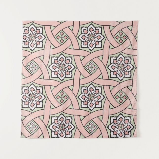 Ancient tile ornamental background,  seamless patt tapestry (Front)