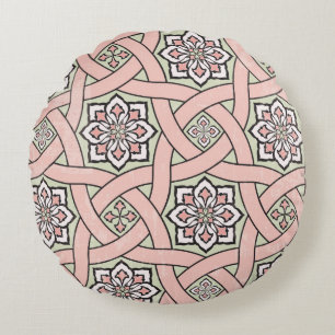 Ancient tile ornamental background,seamless patter round cushion