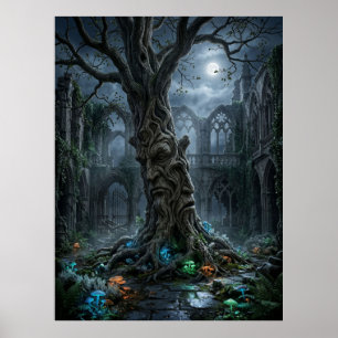 Ancient Tree Gothic Ruins Poster