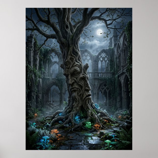 Ancient Tree Gothic Ruins Poster (Front)