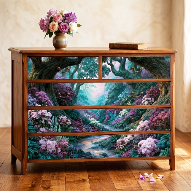 Ancient Tree Magenta Floral Forest Decoupage Tissue Paper (Creator Uploaded)