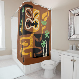 Ancient Tribal Rituals: Man with Fire and Spears Shower Curtain