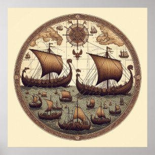 Ancient Viking Sailing Ships 3 Poster