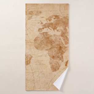 Ancient vintage world map illustrationmap, world, bath towel