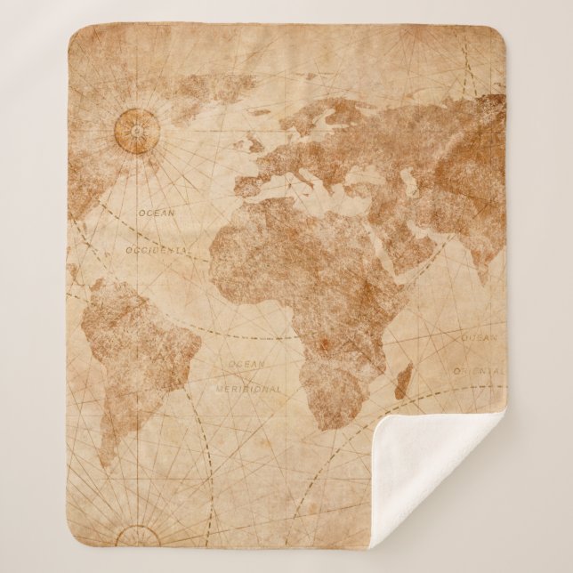 Ancient vintage world map illustrationmap, world,  sherpa blanket (Front)