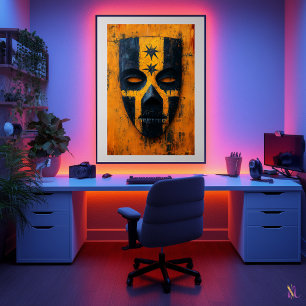 Ancient Warrior Mask – Mesoamerican Tribal Poster