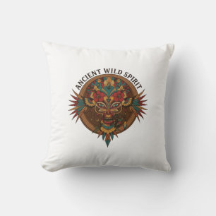 Ancient Wild Spirit Vintage Tribal Mask Cushion