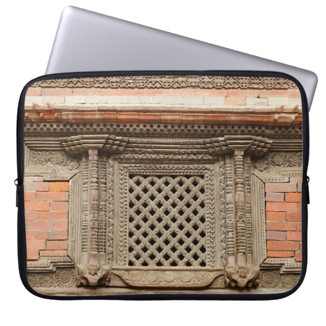 Ancient window in Nasal Chowk Courtyard of Hanuman Laptop Sleeve (Front)