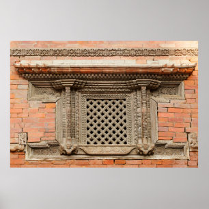 Ancient window in Nasal Chowk Courtyard of Hanuman Poster
