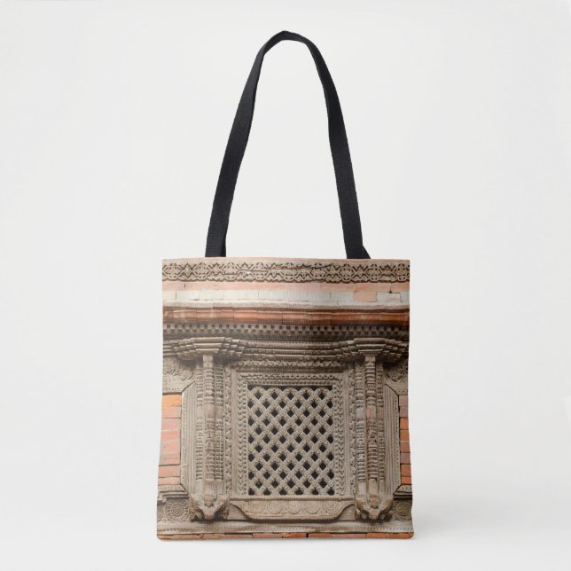Ancient window in Nasal Chowk Courtyard of Hanuman Tote Bag (Front)
