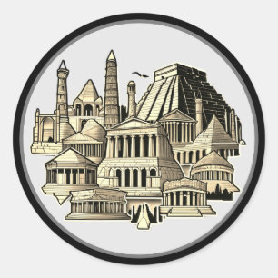 Ancient Wonders in Black & White Classic Round Sticker