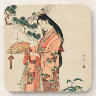 Ancient Wood Drawing of Japanese Woman Coaster