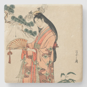 Ancient Wood Drawing of Japanese Woman Stone Coaster