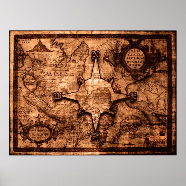 Ancient World Traveller - Map & Compass Rose Poster (Front)