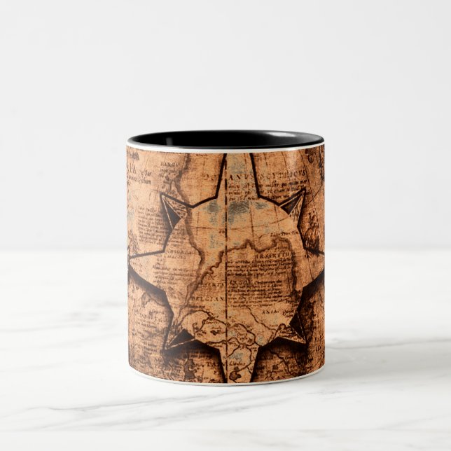 Ancient World Traveller - Map & Compass Rose Two-Tone Coffee Mug (Center)