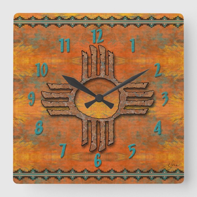 Ancient Zia Square Wall Clock (Front)