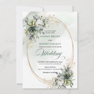 ancy greenery and gold wedding invitation