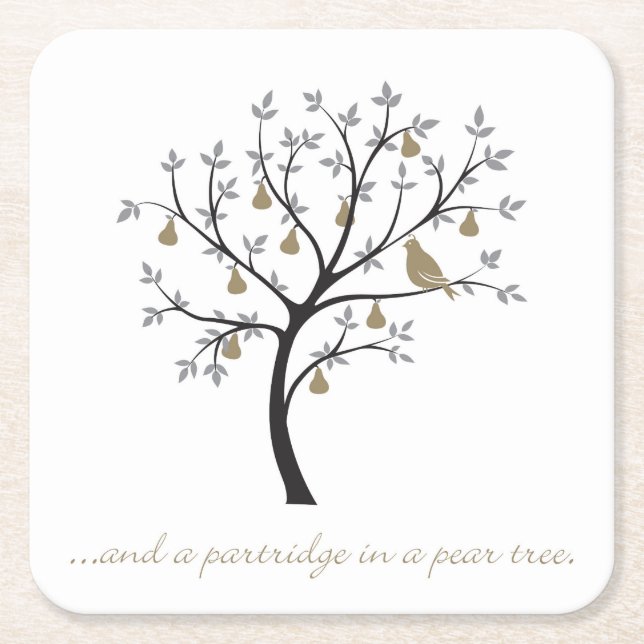 And a partridge in a pear tree square paper coaster (Front)