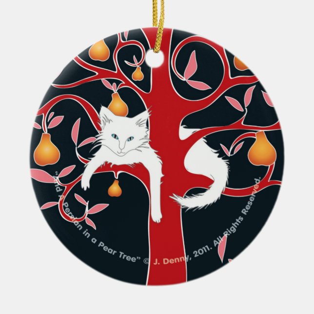 And a Persian in a Pear Tree... Ceramic Tree Decoration (Front)