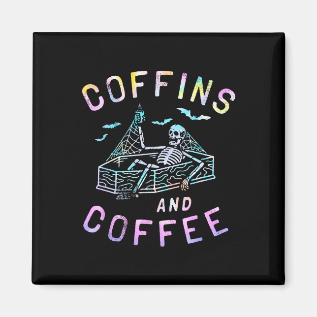 And Coffee Funny Skeleton Tie Dye Retro Halloween  Magnet (Front)