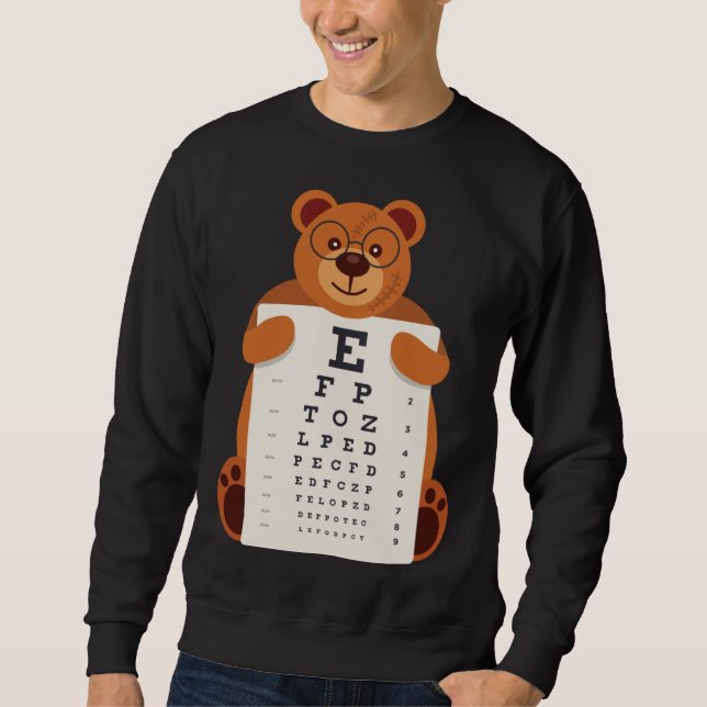 and Cute Teddy Bear with Glasses holding an Eye Ch Sweatshirt (Front)
