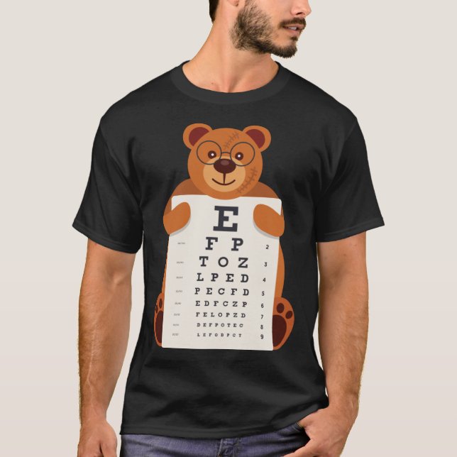and Cute Teddy Bear with Glasses holding an Eye Ch T-Shirt (Front)