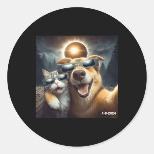 And Dog Selfie With Solar 2024 Eclipse Wearing Gle Classic Round Sticker