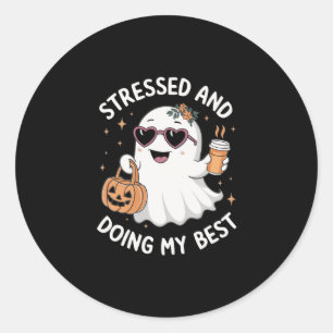 And Doing My Best Funny Ghost Halloween Coffee Classic Round Sticker