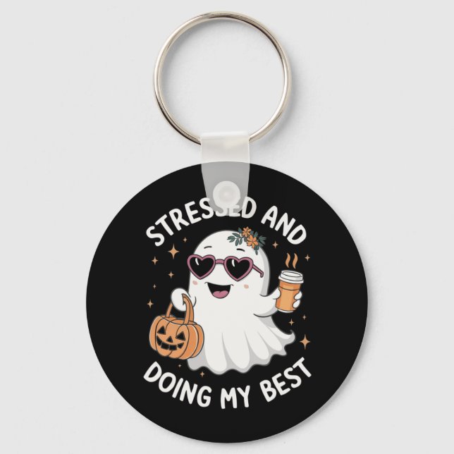 And Doing My Best Funny Ghost Halloween Coffee  Key Ring (Front)