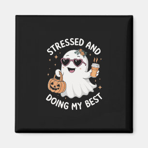 And Doing My Best Funny Ghost Halloween Coffee Magnet