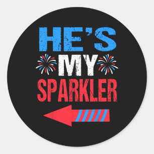 And Hers 4th Of July Shirts Couples He's My Sparkl Classic Round Sticker