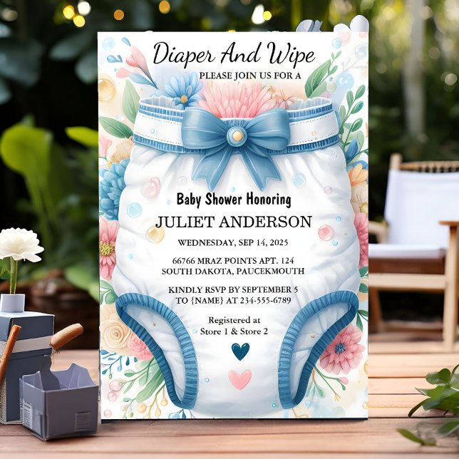 And Post Dad Pink Blue Diaper And Wipe Baby Shower Invitation (Creator Uploaded)