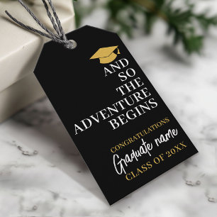 And So The Adventure Begins Black Gold Graduation Gift Tags