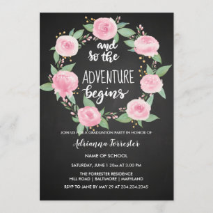 And So The Adventure Begins Chalkboard Graduate Invitation