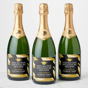 And So The Adventure Begins - Modern Graduation Sparkling Wine Label