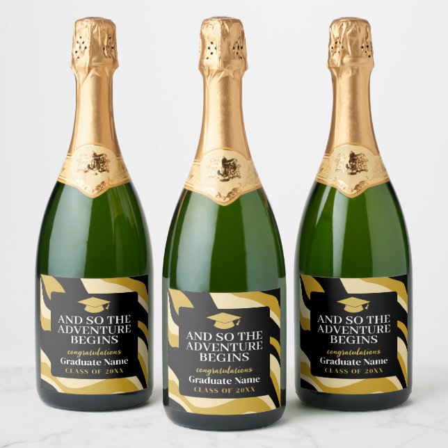 And So The Adventure Begins - Modern Graduation Sparkling Wine Label (Bottles)