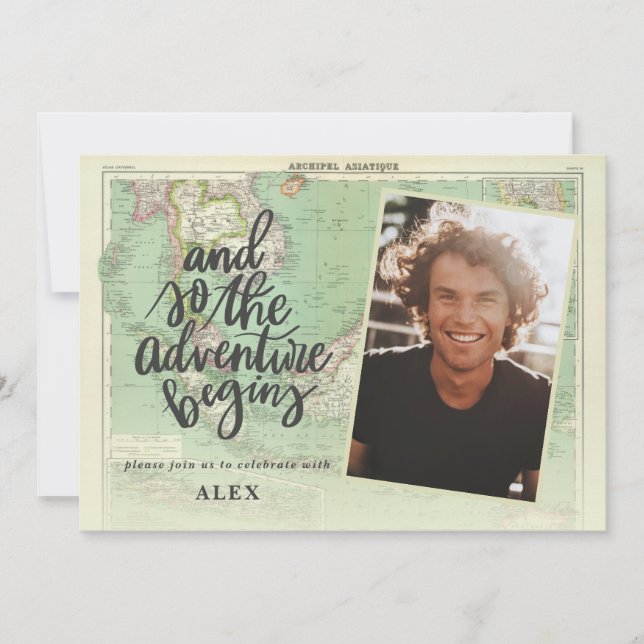 And so the adventure begins photo graduation invitation (Front)