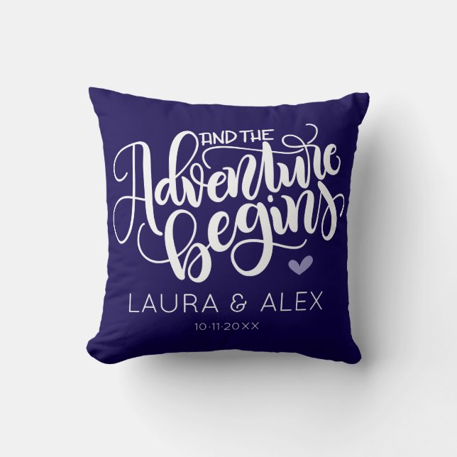 And the adventure begins - Date personalised colou Cushion (Front)