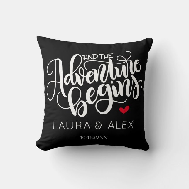 And the adventure begins - Date personalised colou Cushion (Front)
