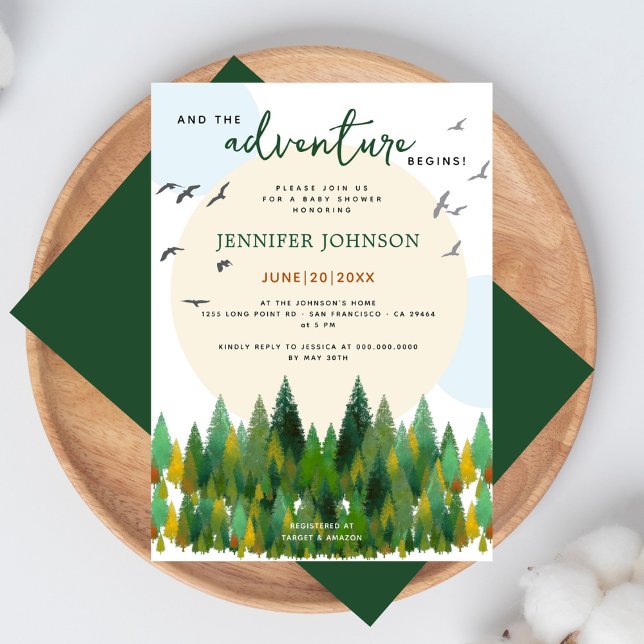 And The Adventure Begins Woodland Baby Shower Invitation (Creator Uploaded)